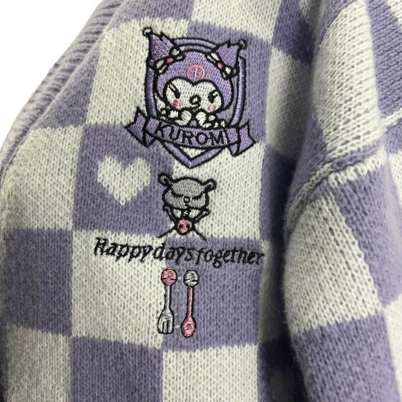 Kuromi Cinnamoroll My Melody Pompompurin Lavender Check Cardigan One Size - Picture 2 of 4